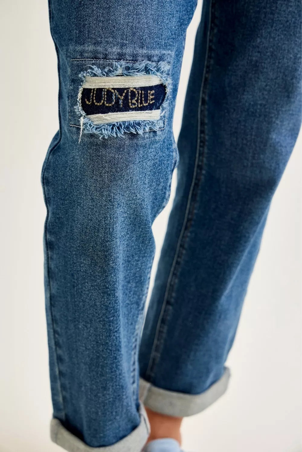 Judy Blue Mid Rise Boyfriend Embroidered Repair Patch Jeans - Be Bliss Boutique