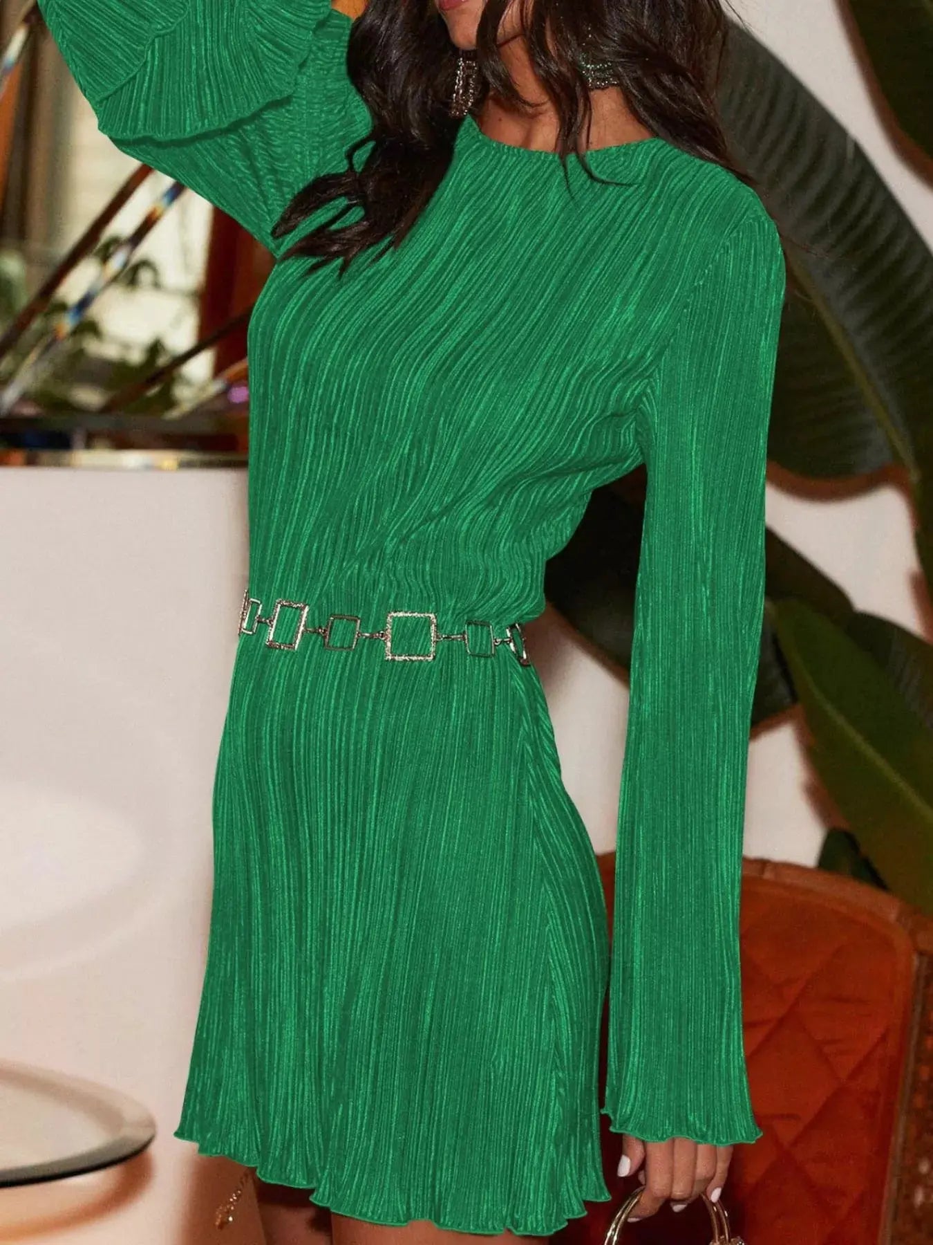 Cutout Back Flare Sleeve Dress - Be Bliss Boutique