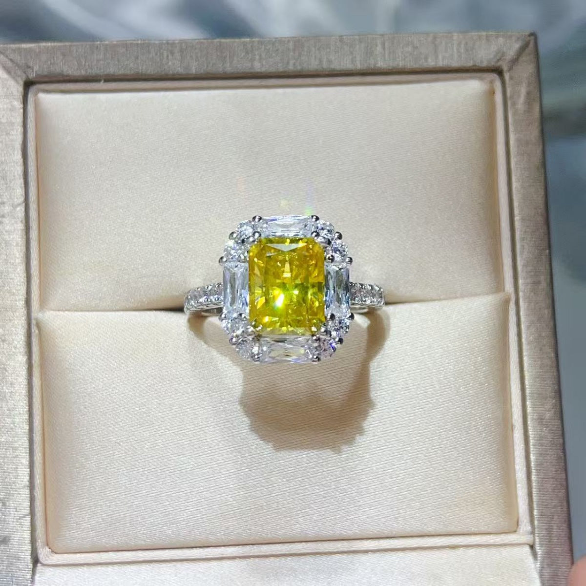Yellow Halo 3 Carat Moissanite Ring in 925 Sterling Silver - Be Bliss Boutique