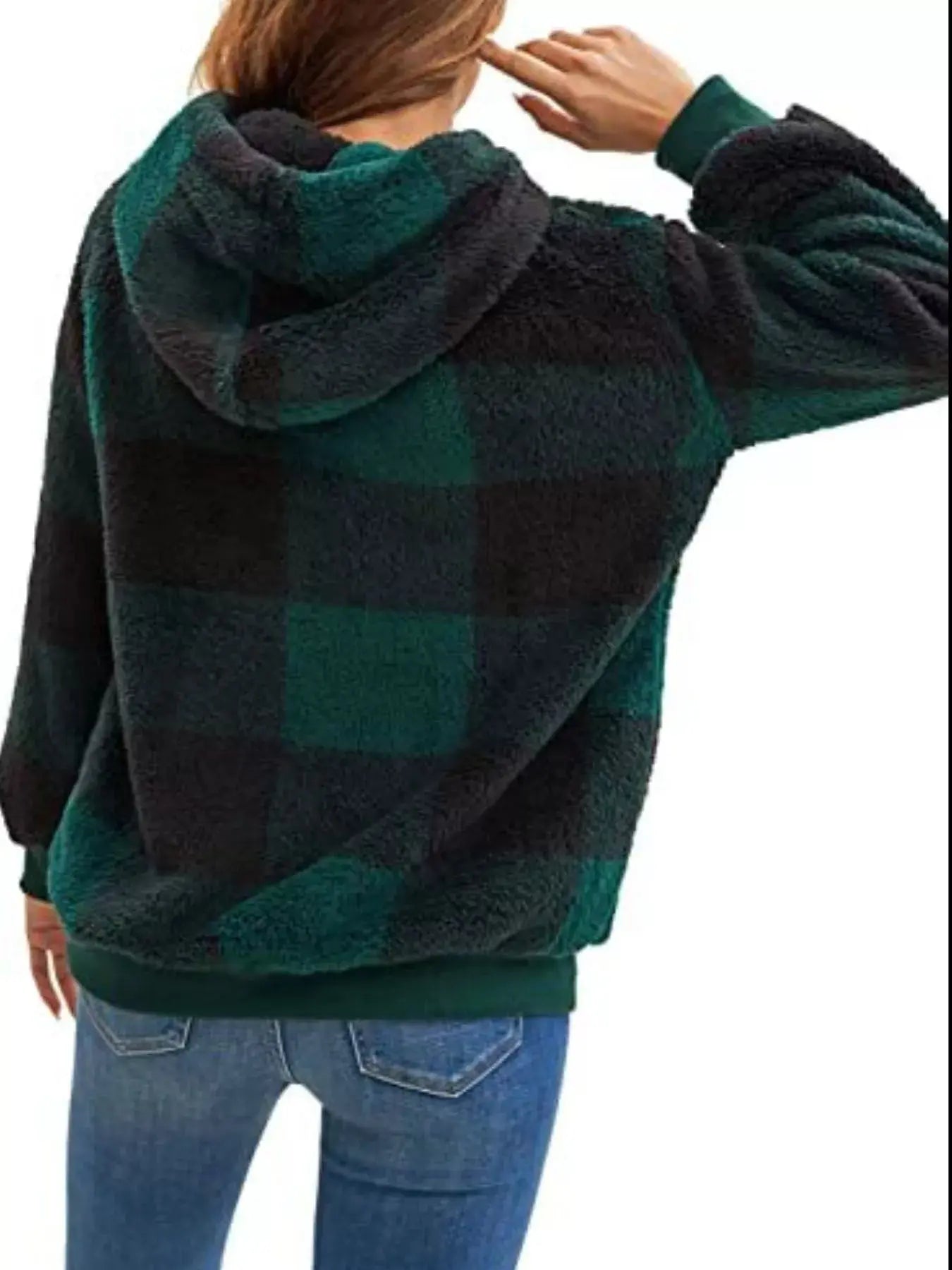 Plus Size Plaid Drawstring Sherpa Hoodie - Be Bliss Boutique