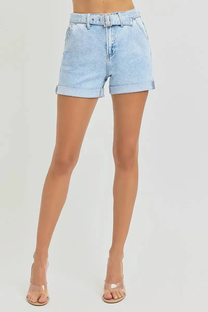 Full Size/Plus Size High Rise Belted Roll Up Shorts by RISEN Jeans - Be Bliss Boutique