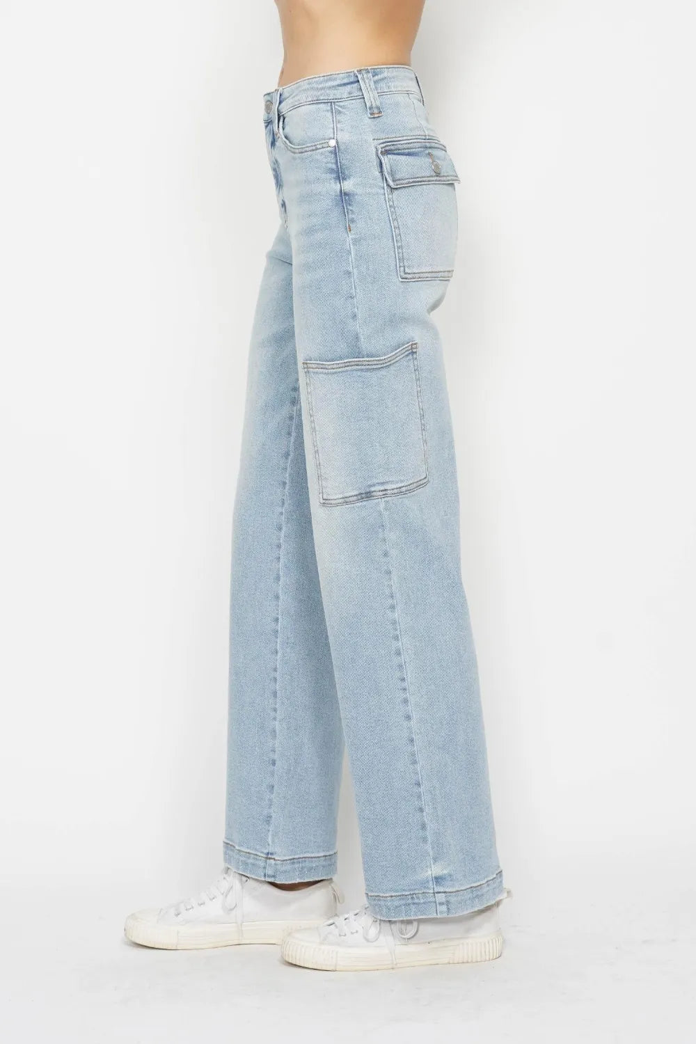 High Waist Cargo Pocket Straight Leg Judy Blue Jeans – Full Size - Be Bliss Boutique