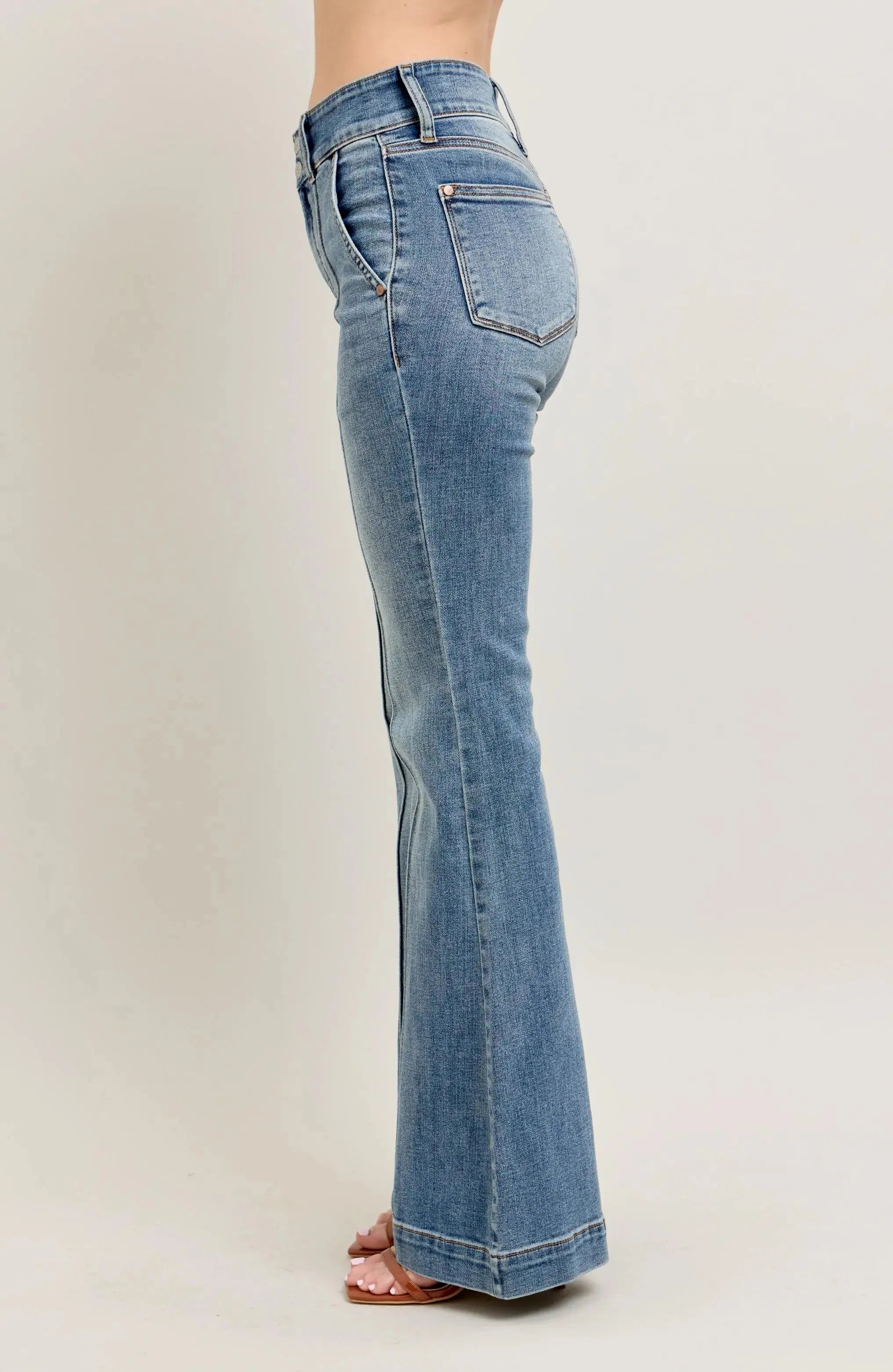 Plus Size High-Waist Flare Denim Judy Blue Jeans with Front Seam Detail - Be Bliss Boutique