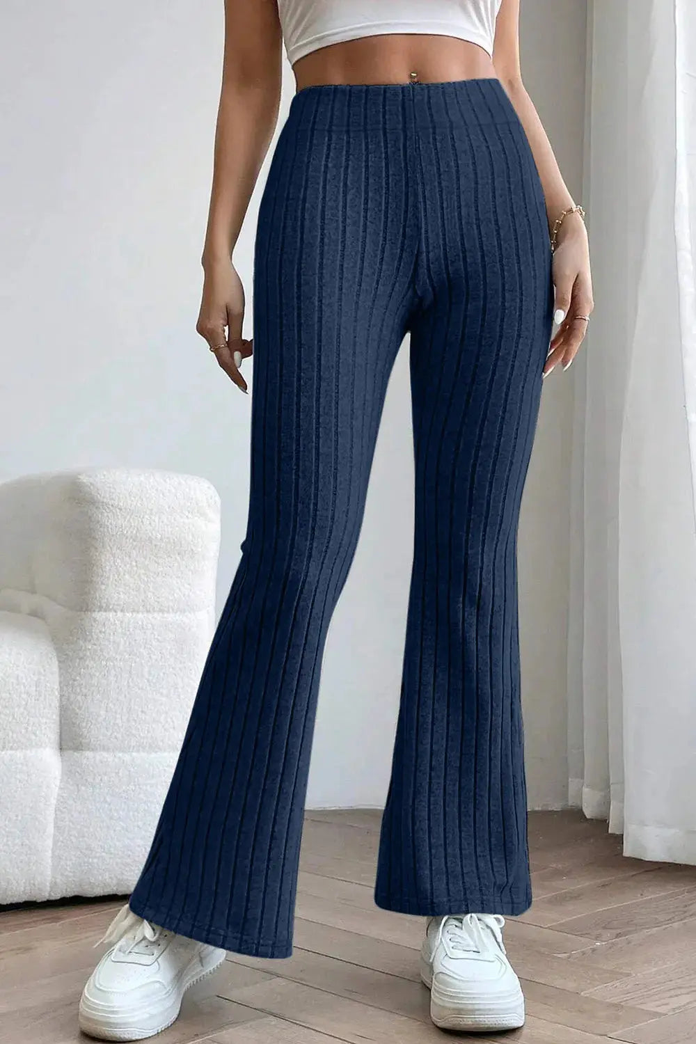 Basic Bae Full Size Ribbed High Waist Flare Pants - Be Bliss Boutique