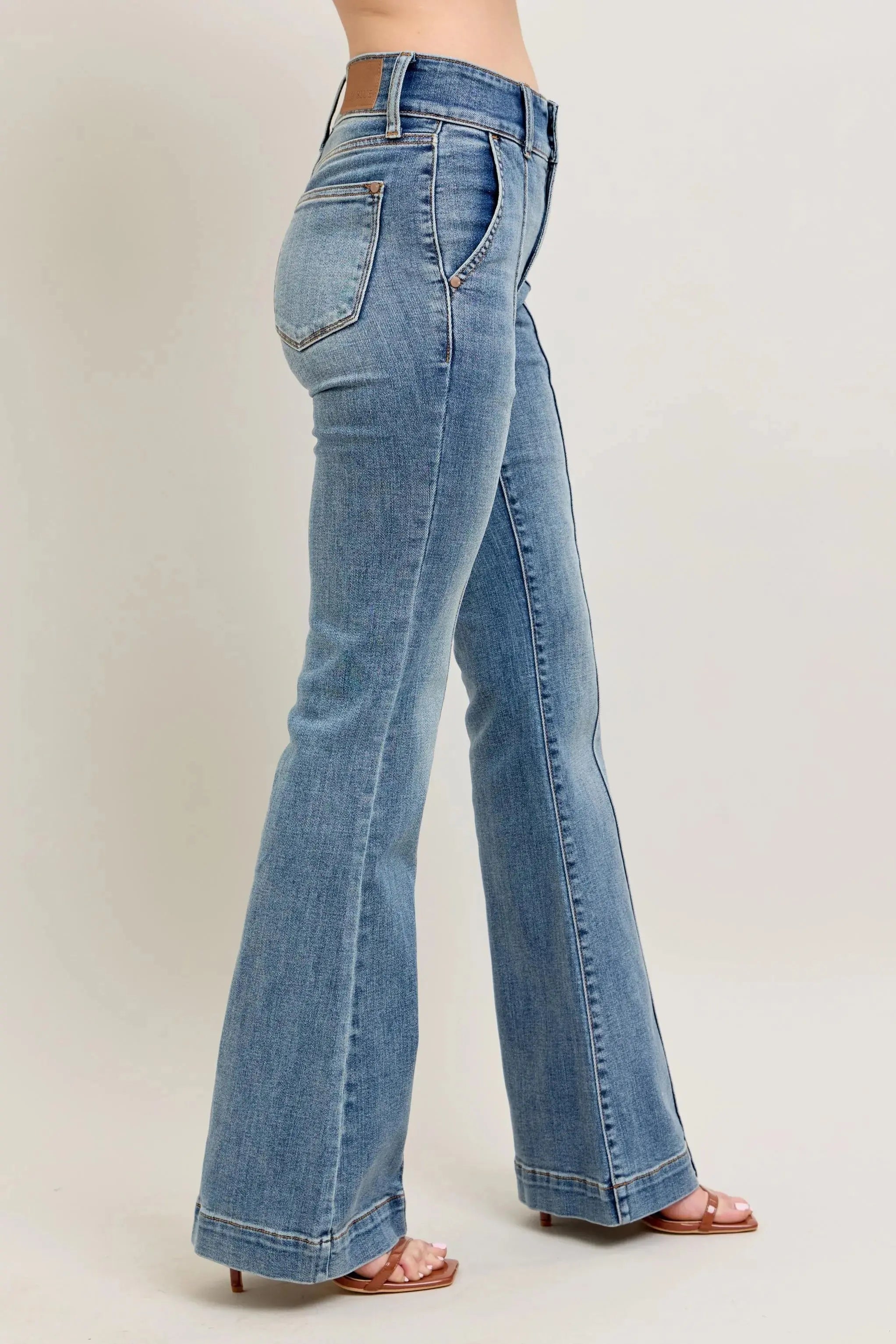 Plus Size High-Waist Flare Denim Judy Blue Jeans with Front Seam Detail - Be Bliss Boutique