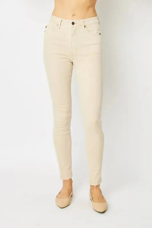 Full Size Garment Dyed Tummy Control Skinny Judy Blue Jeans - Be Bliss Boutique