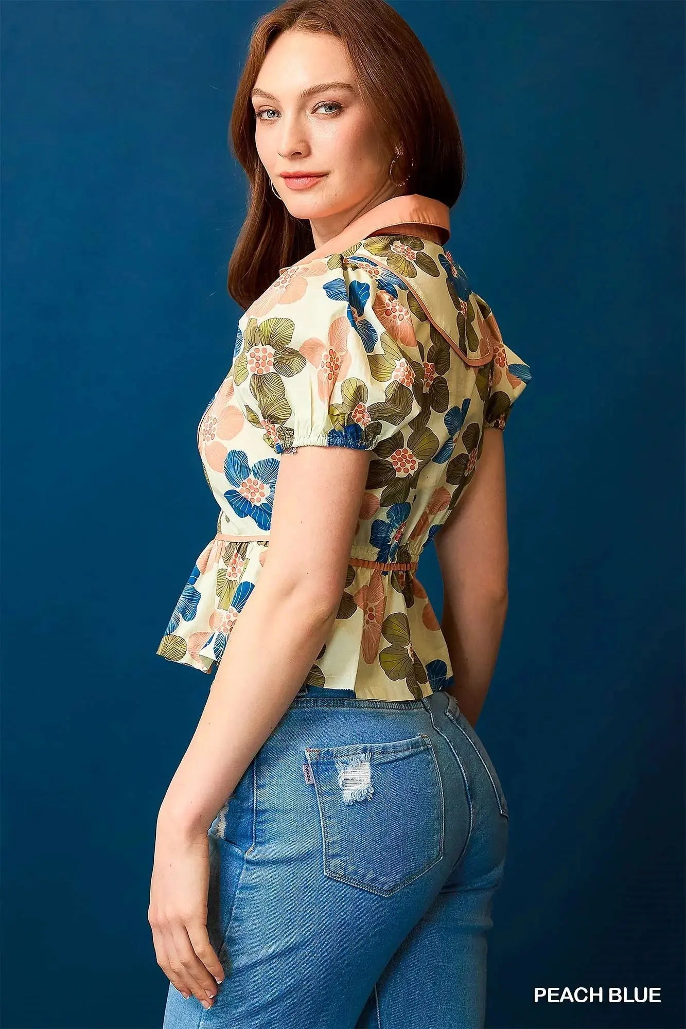 Umgee Floral Print Puff Sleeve Cropped Blouse - Be Bliss Boutique