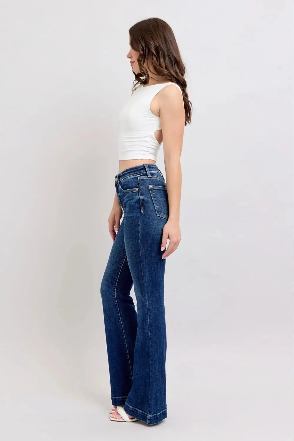 Full Size High Rise Flare Judy Blue Jeans with Pockets - Be Bliss Boutique