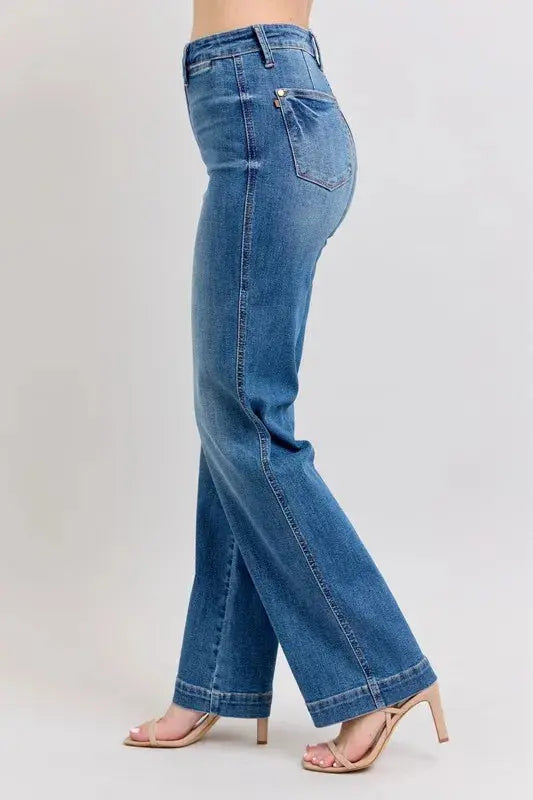 Judy Blue Full Size/Plus Size High Waist Contrast Thread Straight Jeans - Be Bliss Boutique