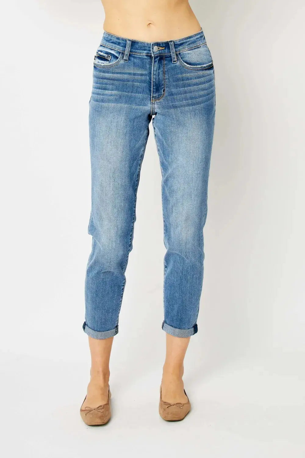 Full Size/Plus Size Cuffed Hem Slim Judy Blue Jeans - Be Bliss Boutique