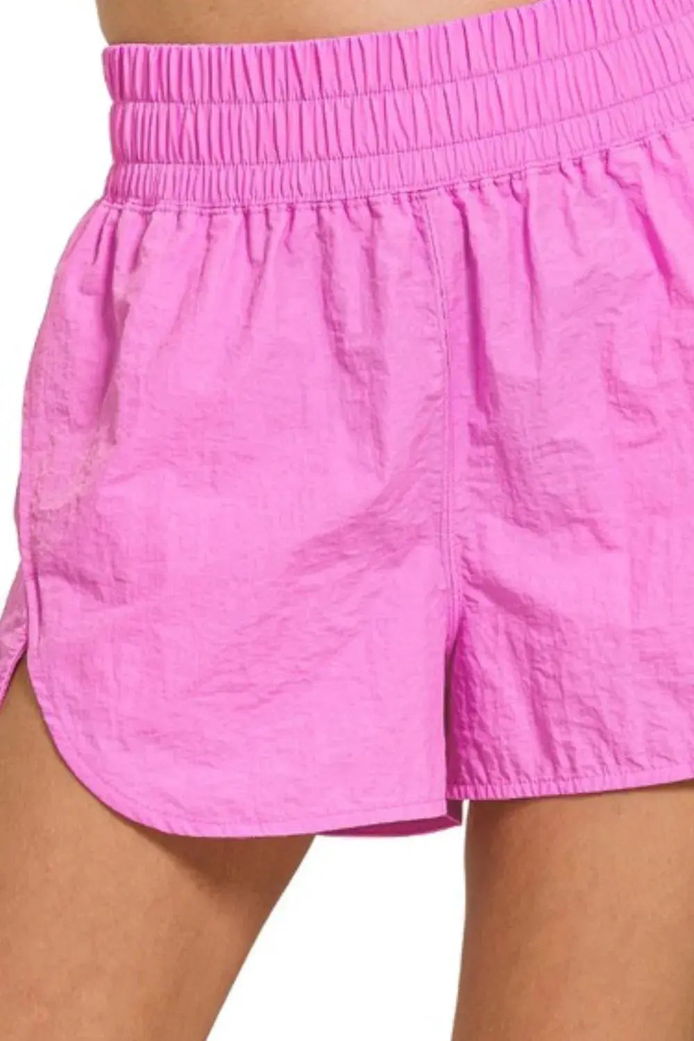 Zenana Pink Windbreaker Smocked Waistband Running Shorts for Women - Be Bliss Boutique
