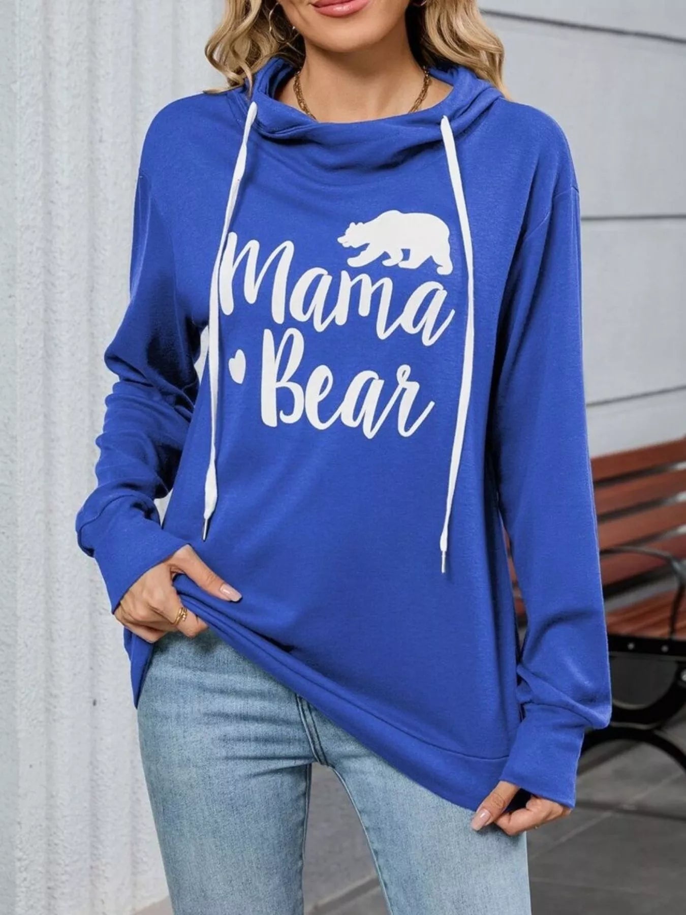Mama Bear Drawstring Womens Long Sleeve Hoodie - Be Bliss Boutique