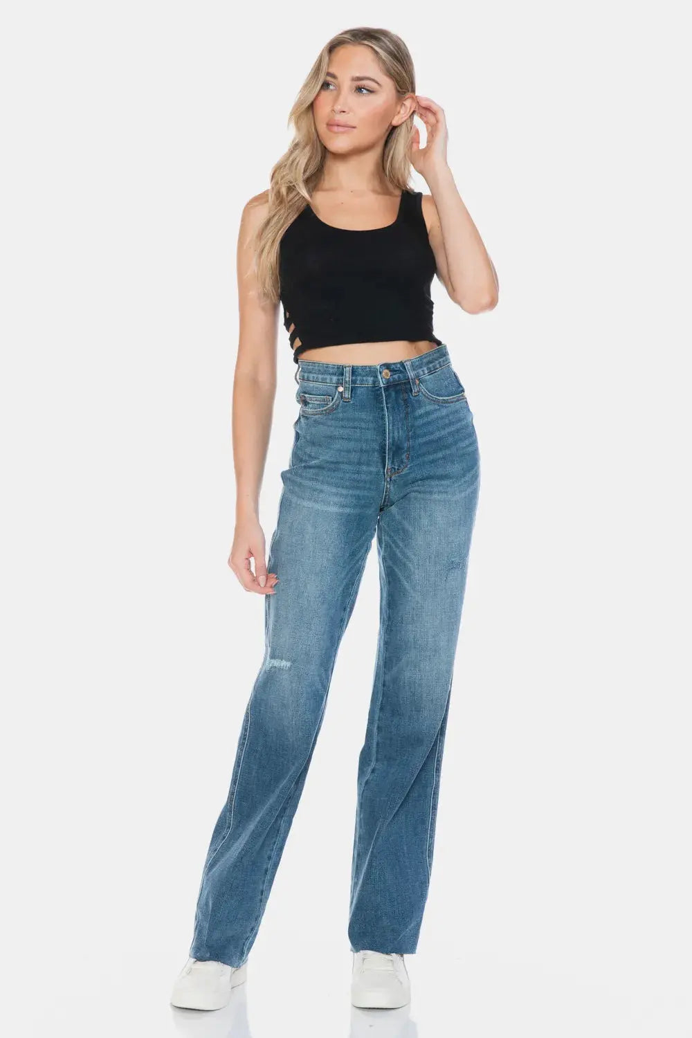 Full Size/Plus Size Tummy Control Cut Raw Hem Straight Judy Blue Jeans - Be Bliss Boutique