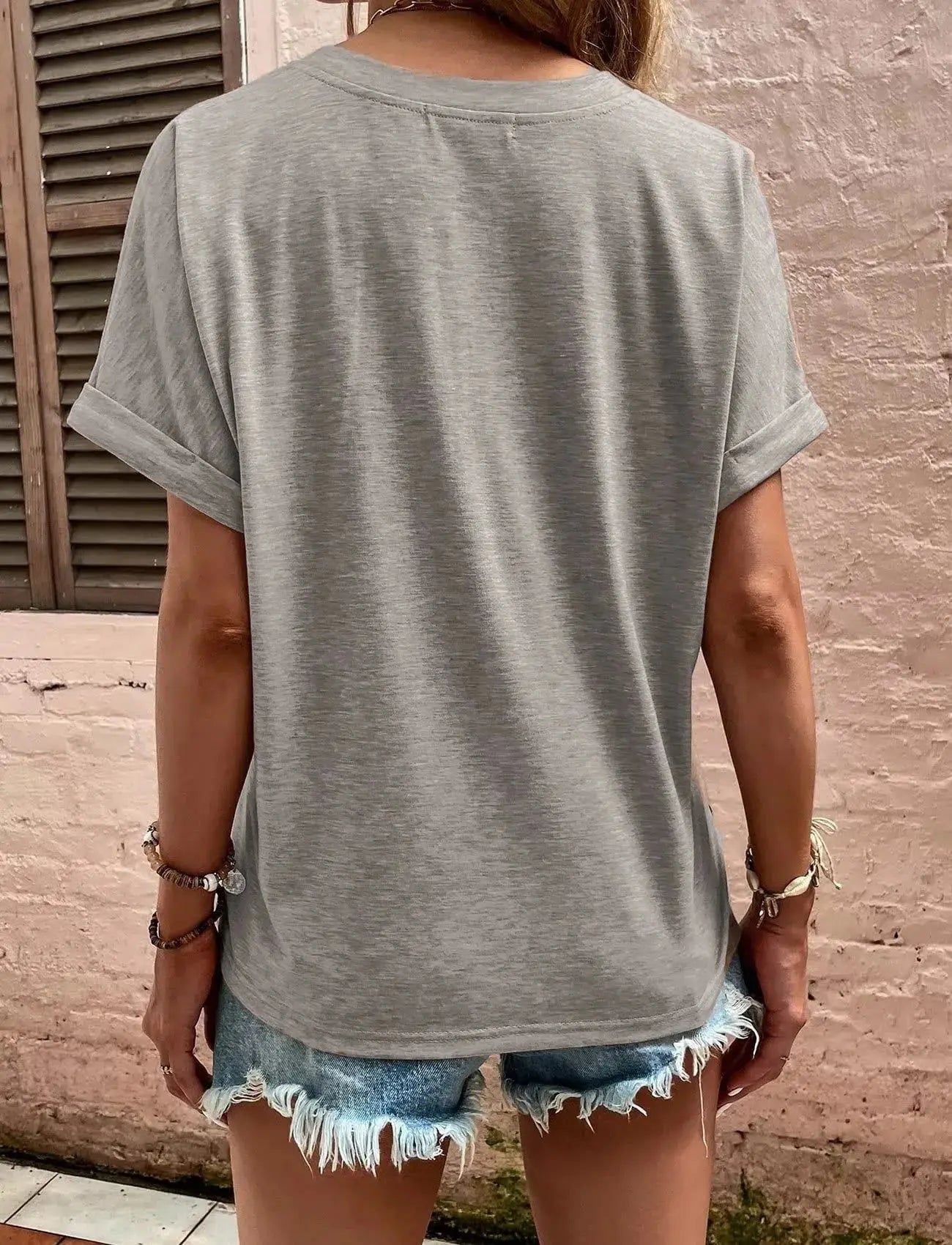 Full Size Notched Rolled Short Sleeve T Shirt - Be Bliss Boutique