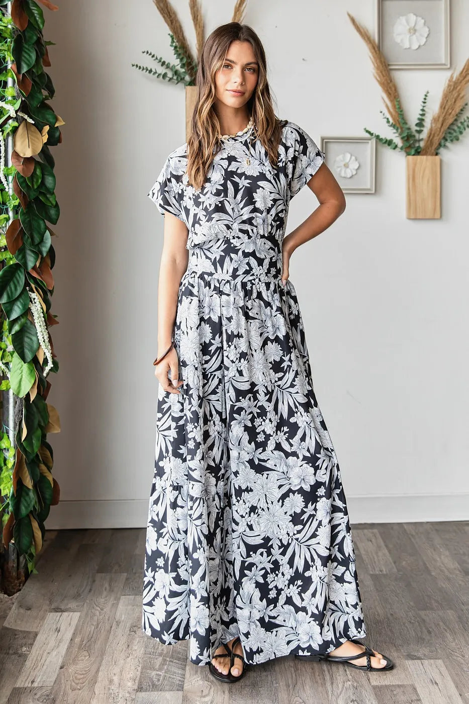 Mittoshop Black & White Tropical Print Two Piece Maxi Skirt Set - Be Bliss Boutique