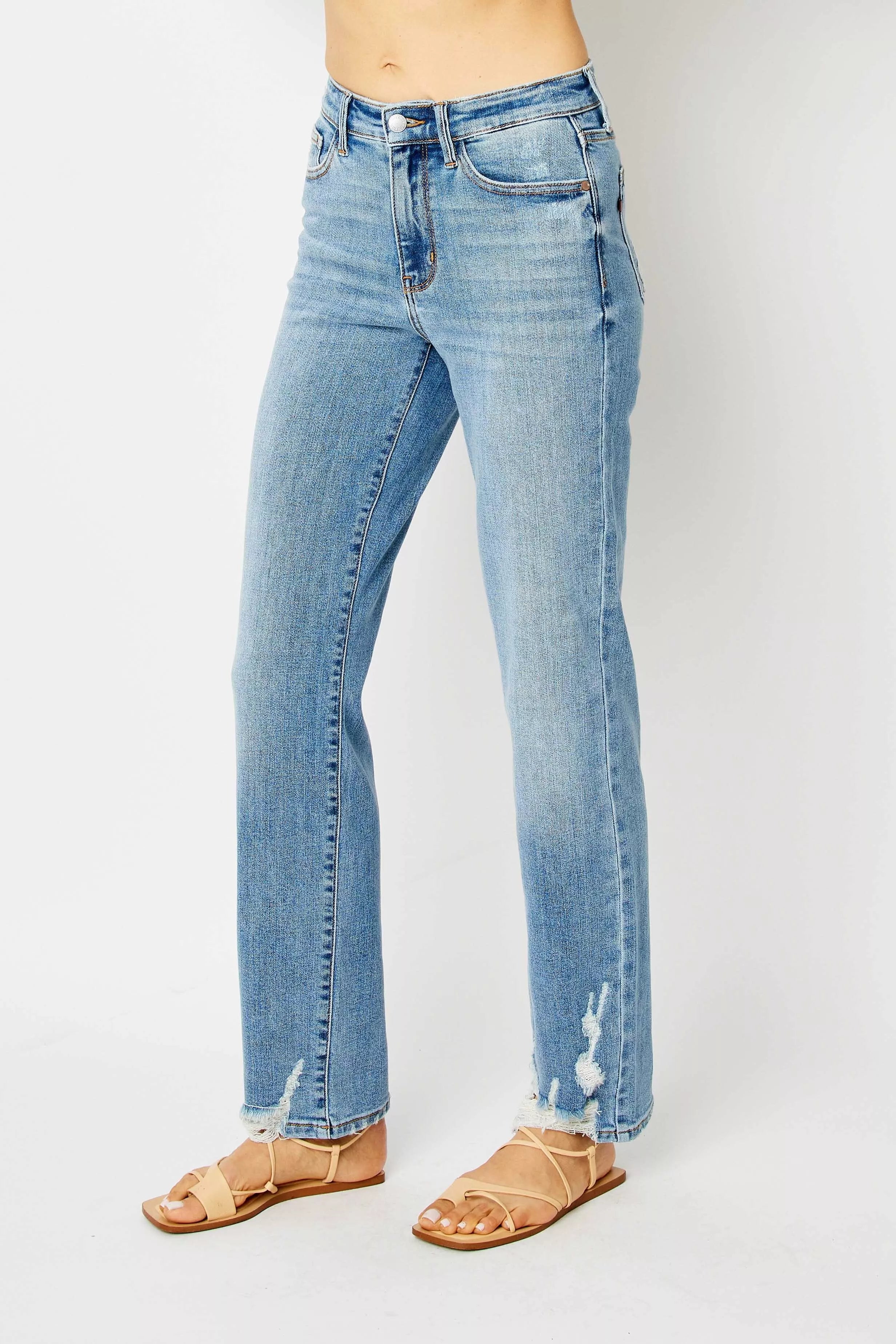 Judy Blue Full Size High Waist Straight Jeans with Heavy Destroy Plus Size - Be Bliss Boutique