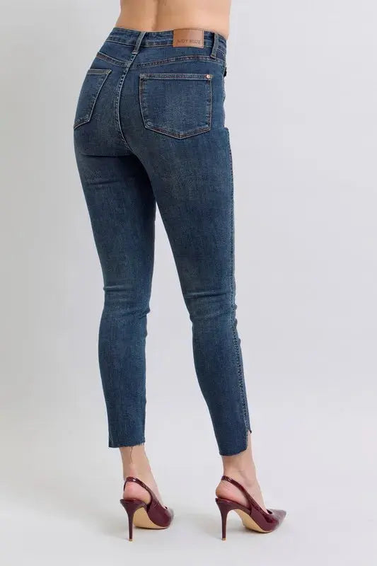 Full Size High Waist Tummy Control Step Hem Skinny Judy Blue Jeans - Be Bliss Boutique