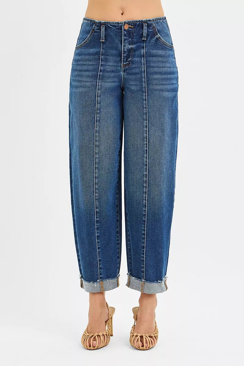 RISEN High Rise Fit Barrel Cuffed Jeans - Be Bliss Boutique