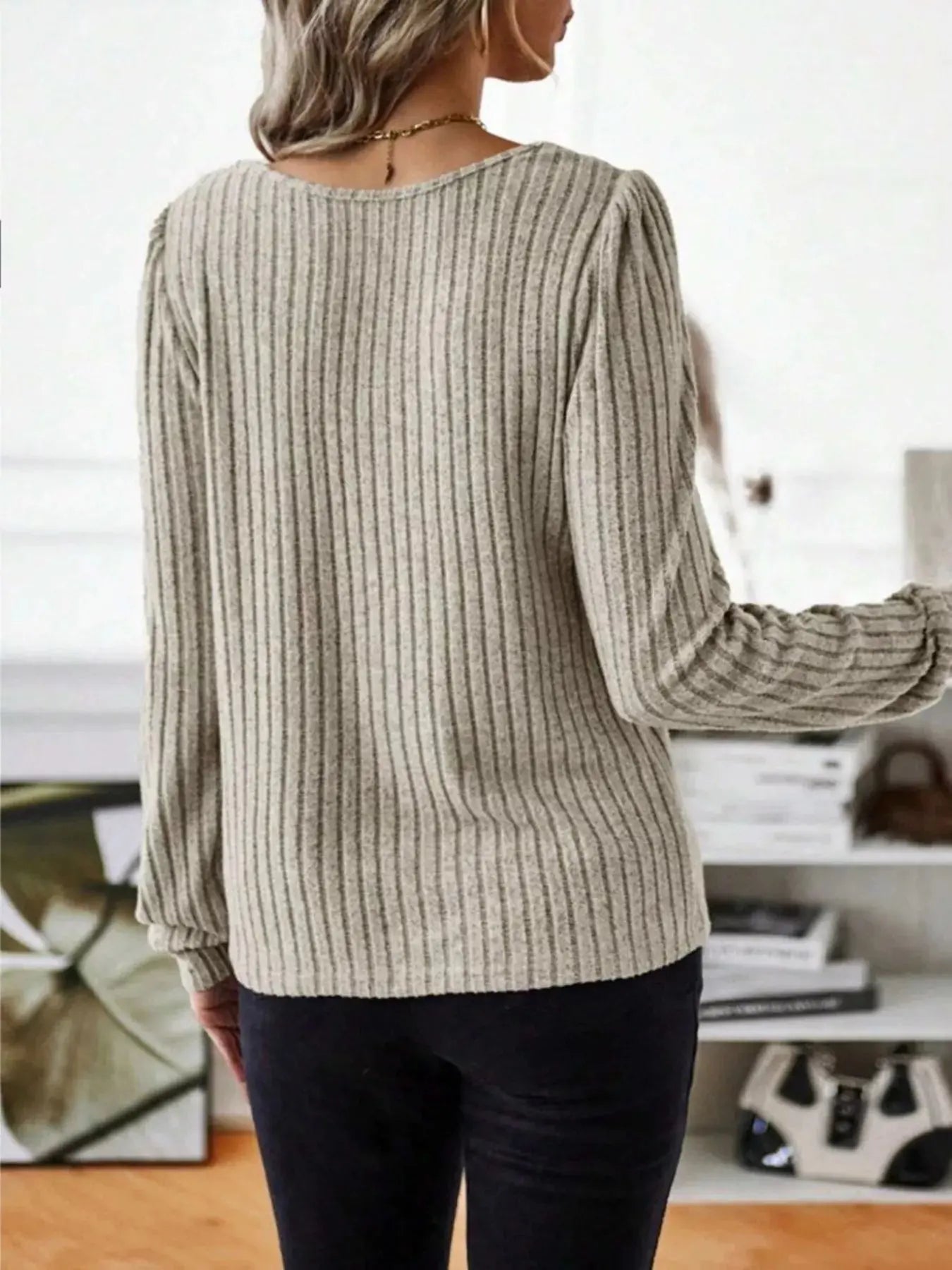 Ribbed Knit Long Sleeve T Shirt - Be Bliss Boutique