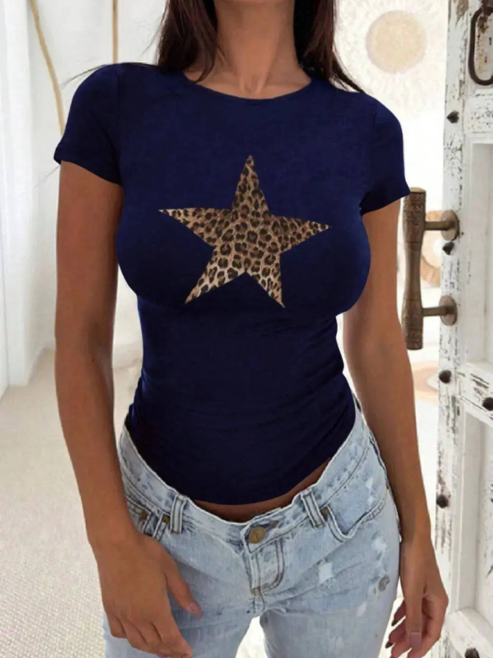 Devine Star Round Neck Short Sleeve T Shirt - Be Bliss Boutique