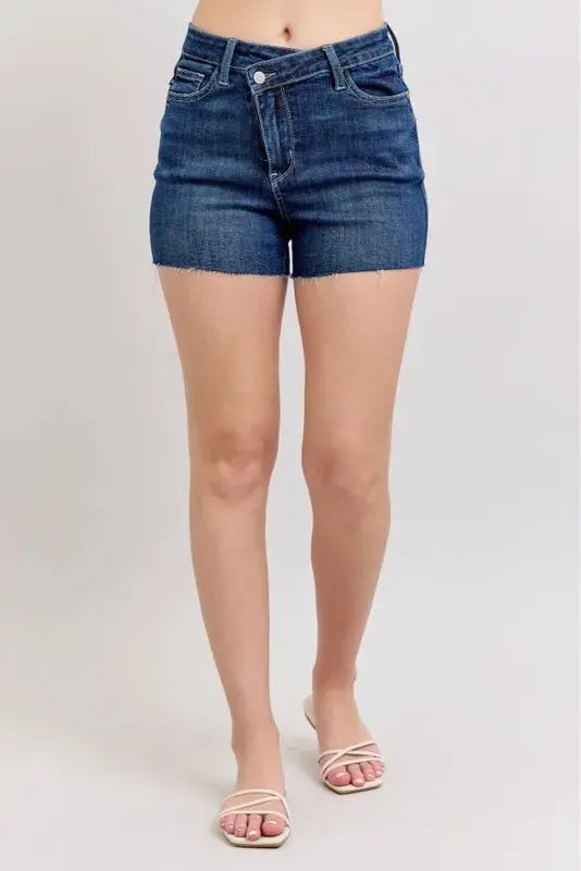 Judy Blue Jeans - Full Size High Waist Criss-Cross Waistband Denim Shorts - Be Bliss Boutique