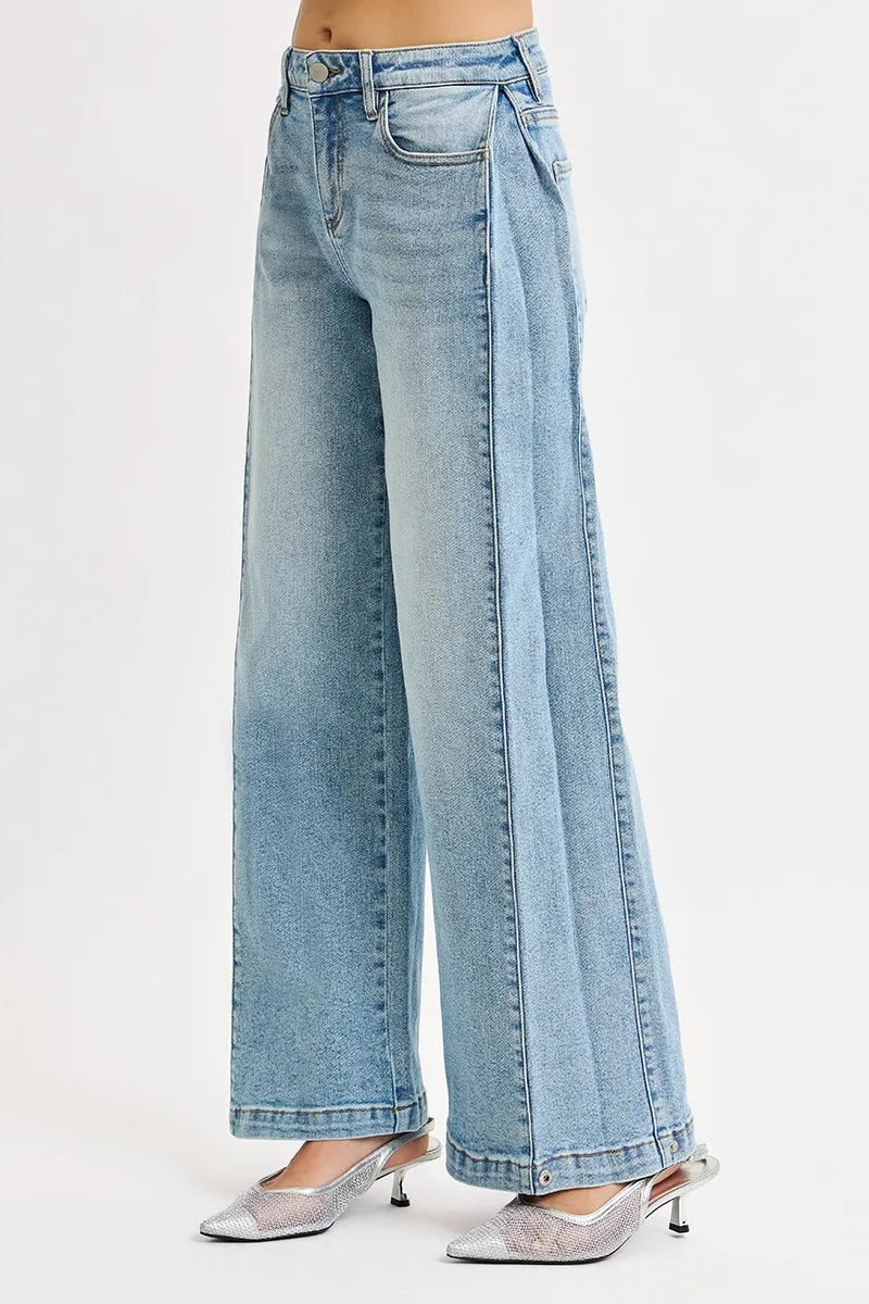 RISEN Jeans - Mid Rise Wide Barrel Transferable Leg Snap Jeans - Be Bliss Boutique