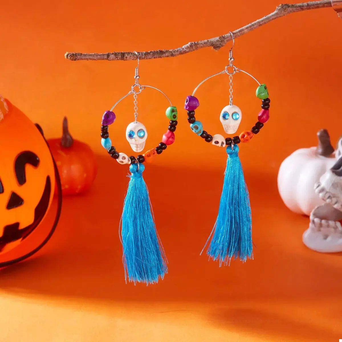 Sugar Skull Tassel Halloween Drop Earrings - Be Bliss Boutique
