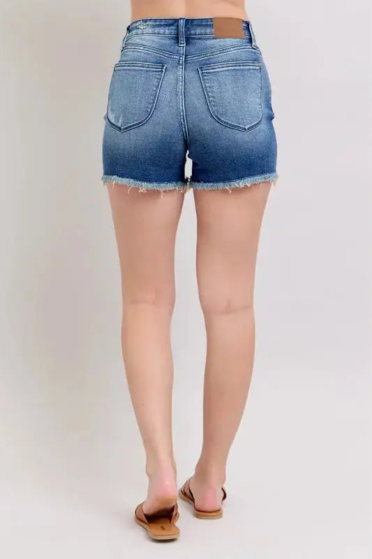 Judy Blue Jeans - Full Size V-Front Denim Shorts with Shield Pockets - Be Bliss Boutique