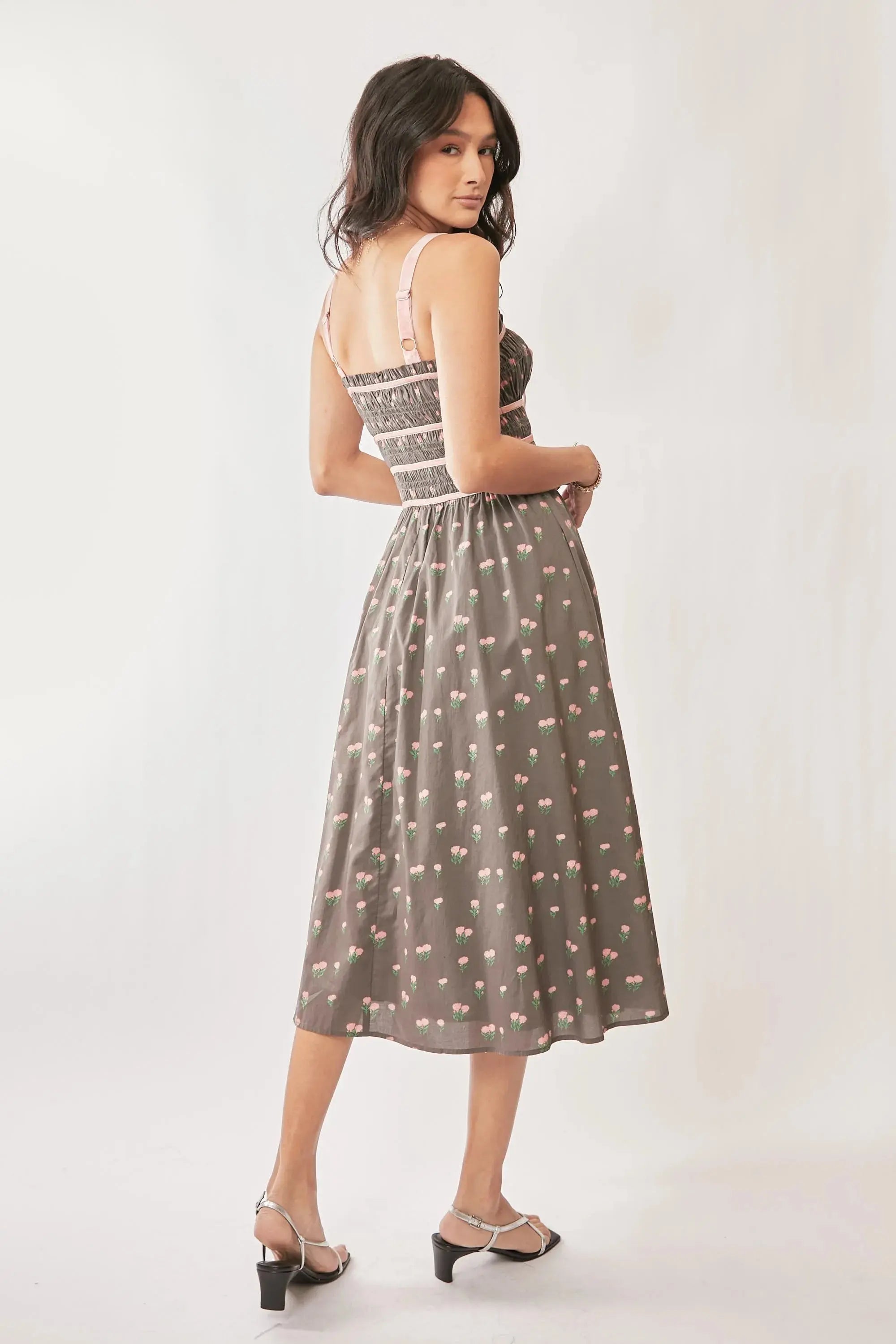 Davi & Dani “Strawberry Fields” Smocked-Bodice Midi Dress - Be Bliss Boutique