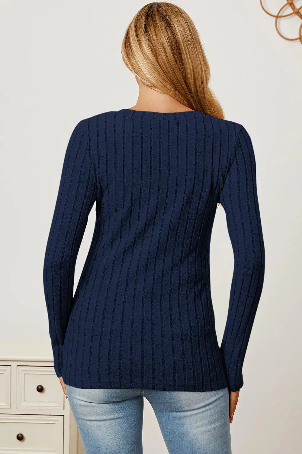 Basic Bae Full Size Ribbed V-Neck Long Sleeve T Shirt for Women - Be Bliss Boutique