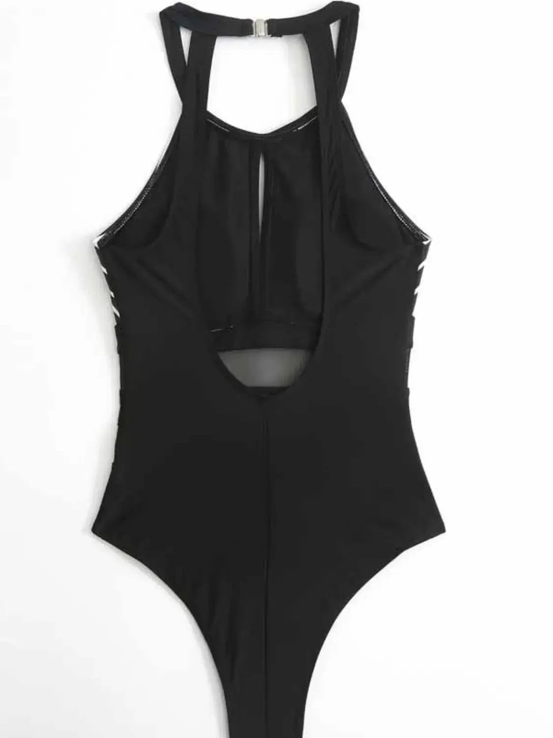Mesh Cutout Striped Backless One Piece Swimsuit - Be Bliss Boutique