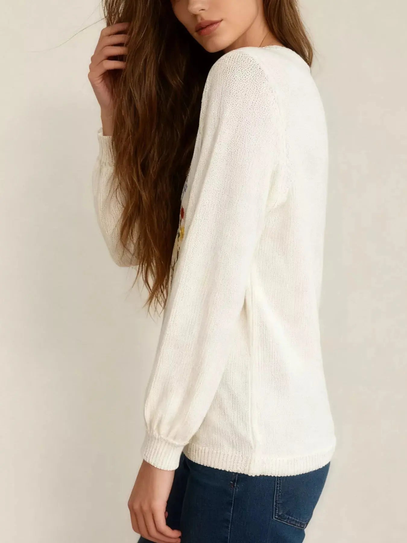 Floral Embroidered V Neck Sweater - Be Bliss Boutique