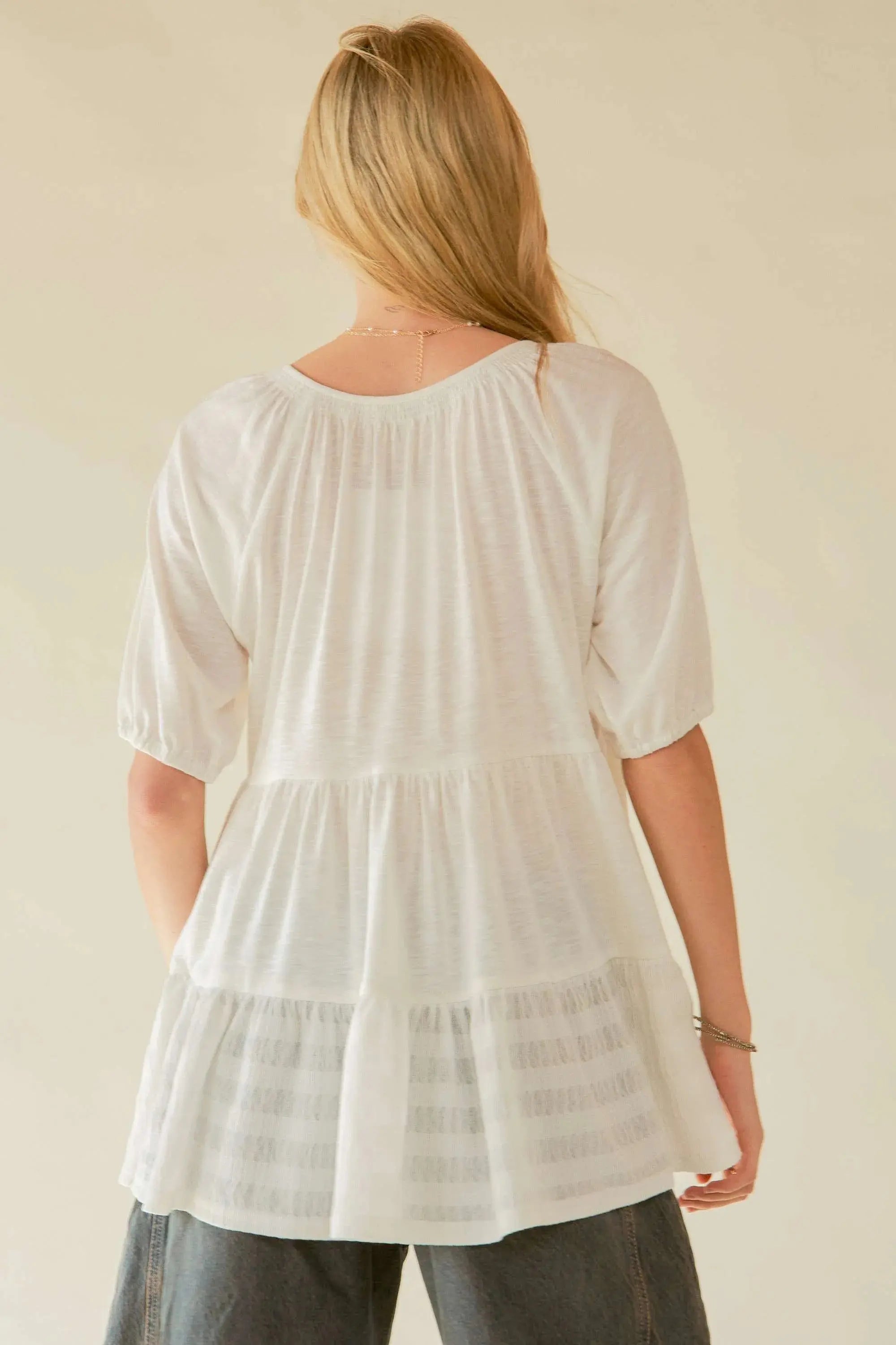 Davi & Dani Ruffled Flared Short Sleeve V Neck Blouse - Be Bliss Boutique