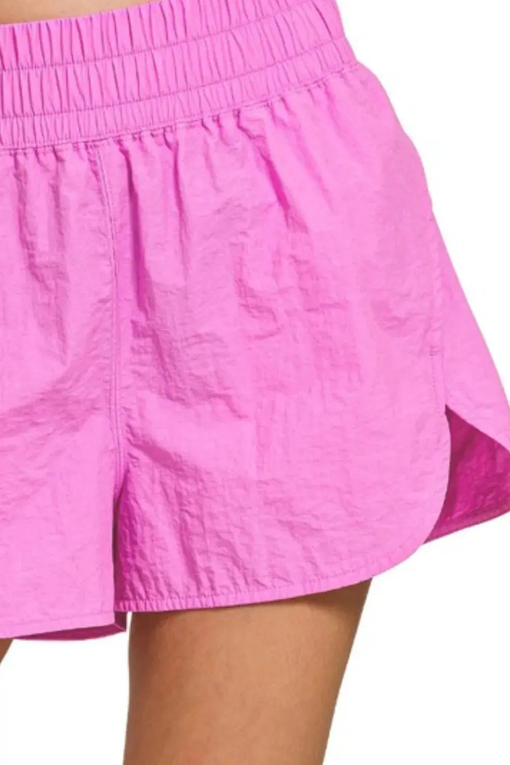 Zenana Pink Windbreaker Smocked Waistband Running Shorts for Women - Be Bliss Boutique