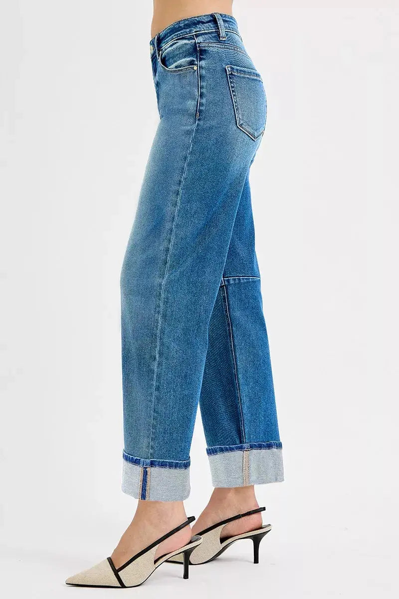 RISEN Jeans - Slouchy Crop Barrel Cuffed Jeans - Be Bliss Boutique