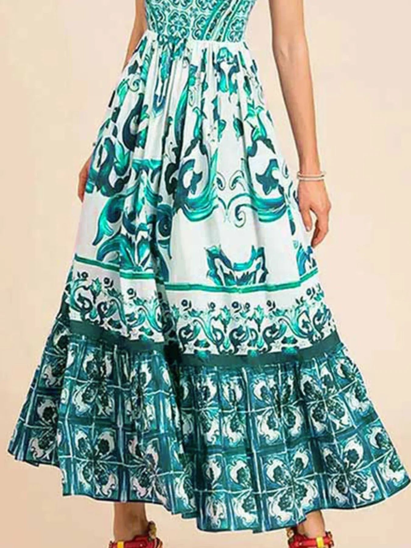 Full Size Boho Printed Sweetheart Neck Maxi Cami Dress - Be Bliss Boutique