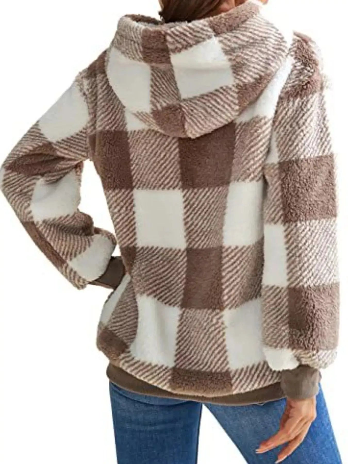 Plus Size Plaid Drawstring Sherpa Hoodie - Be Bliss Boutique