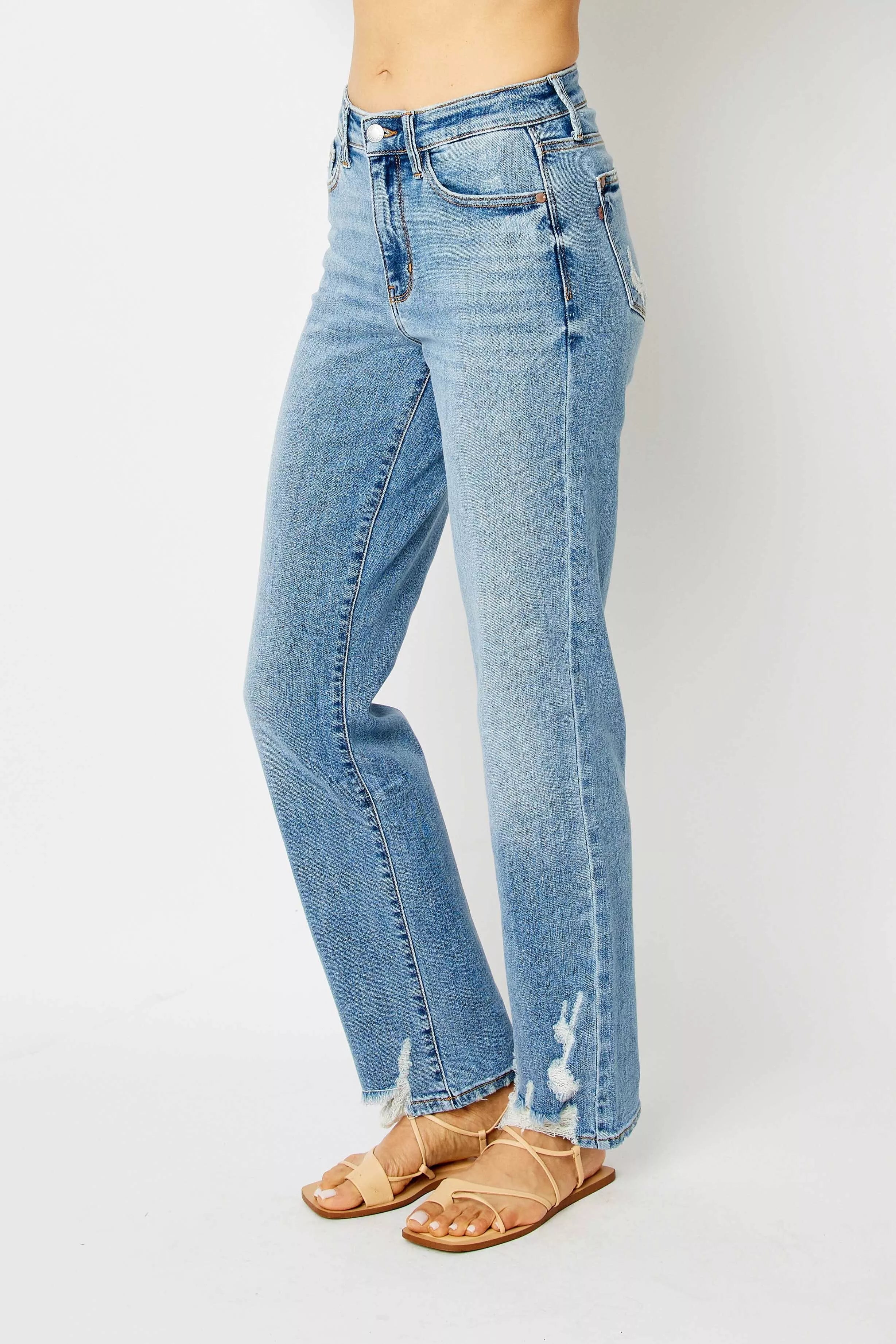 Judy Blue Full Size High Waist Straight Jeans with Heavy Destroy Plus Size - Be Bliss Boutique