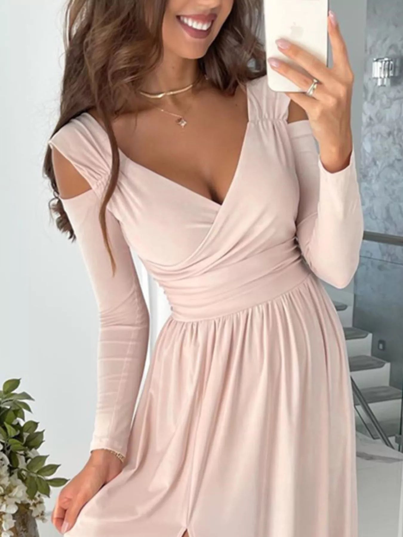 Slit Surplice Cold Shoulder Maxi Dress - Be Bliss Boutique