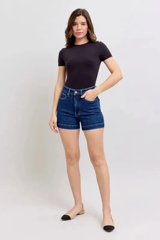 Judy Blue Jeans - Plus Size High Waist Tummy Control Denim Shorts - Be Bliss Boutique