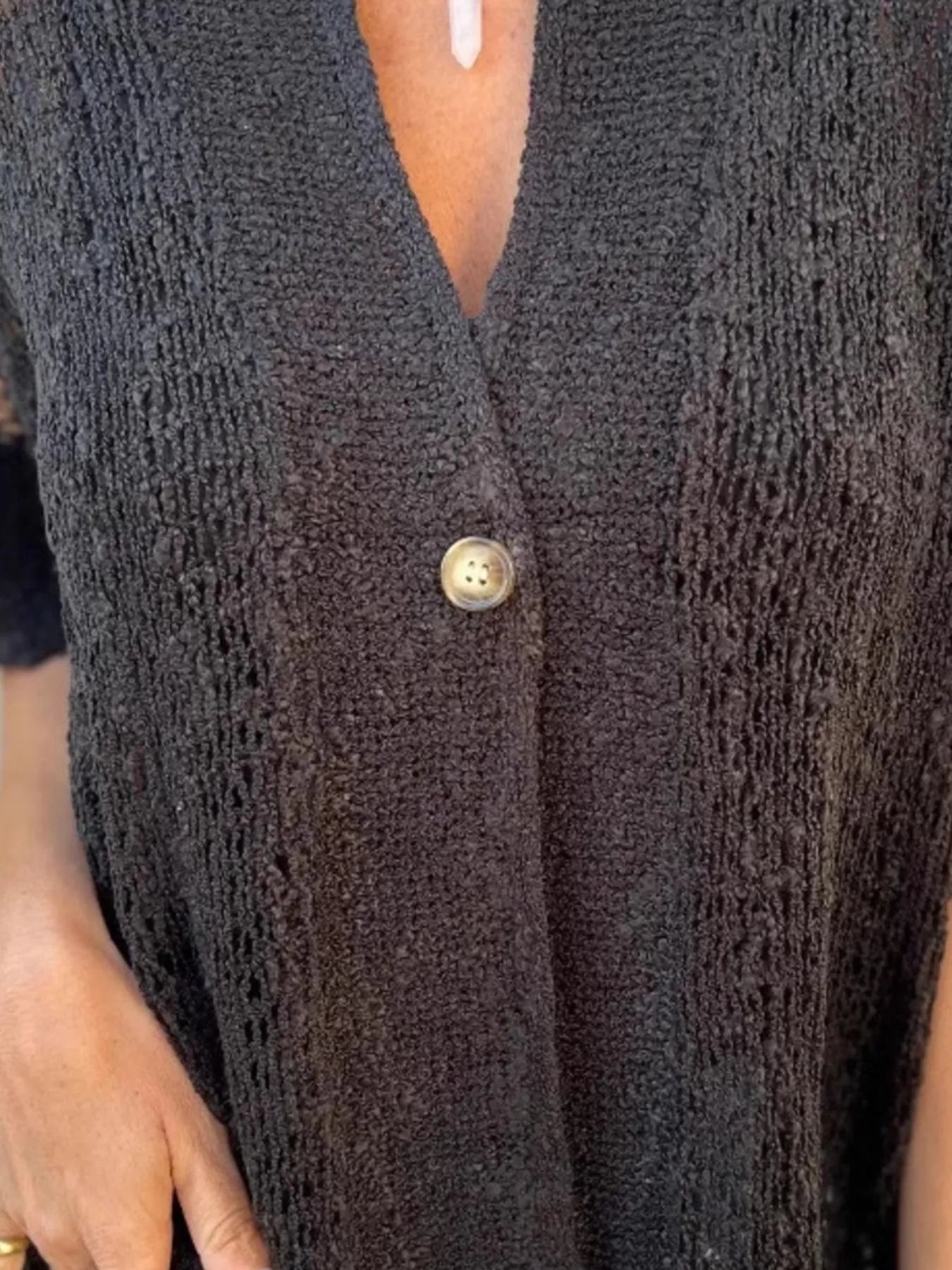 Full Size Knit Openwork One Button Cardigan - Be Bliss Boutique