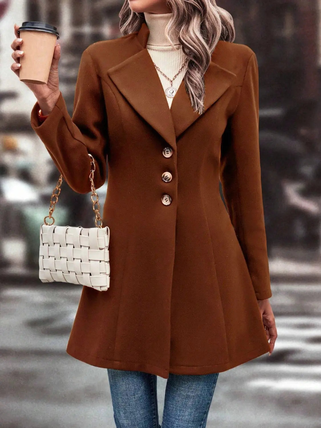 Collared Neck Long Sleeve Womens Longline Coat - Be Bliss Boutique