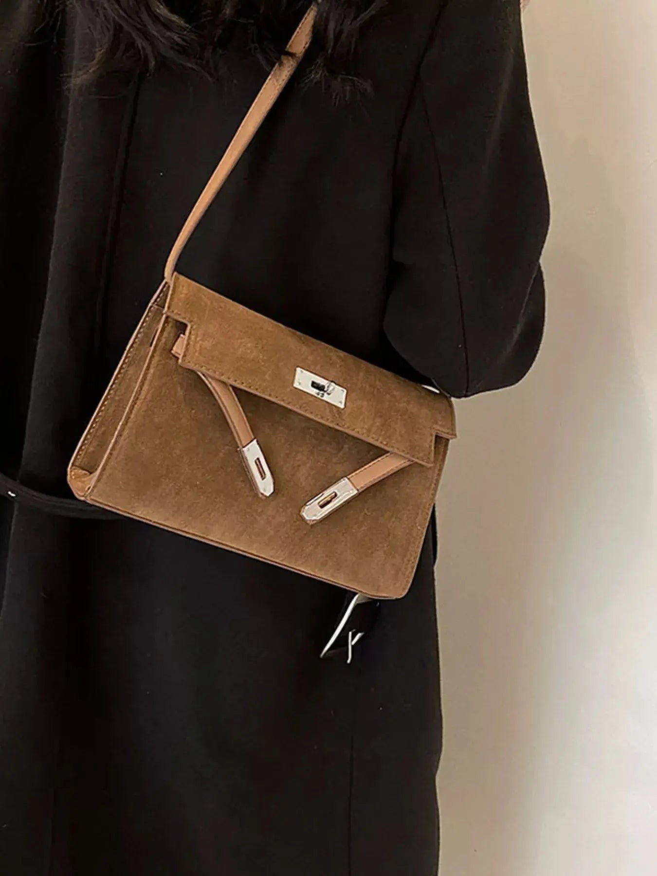 Solid Color Buckle Shoulder Bag - Be Bliss Boutique