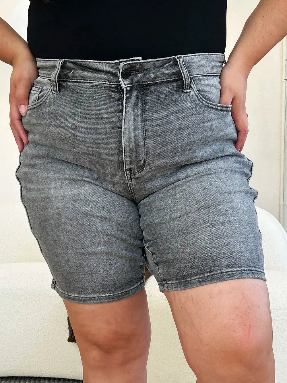 Full Size High Waist Washed Denim Shorts by Judy Blue Jeans - Be Bliss Boutique