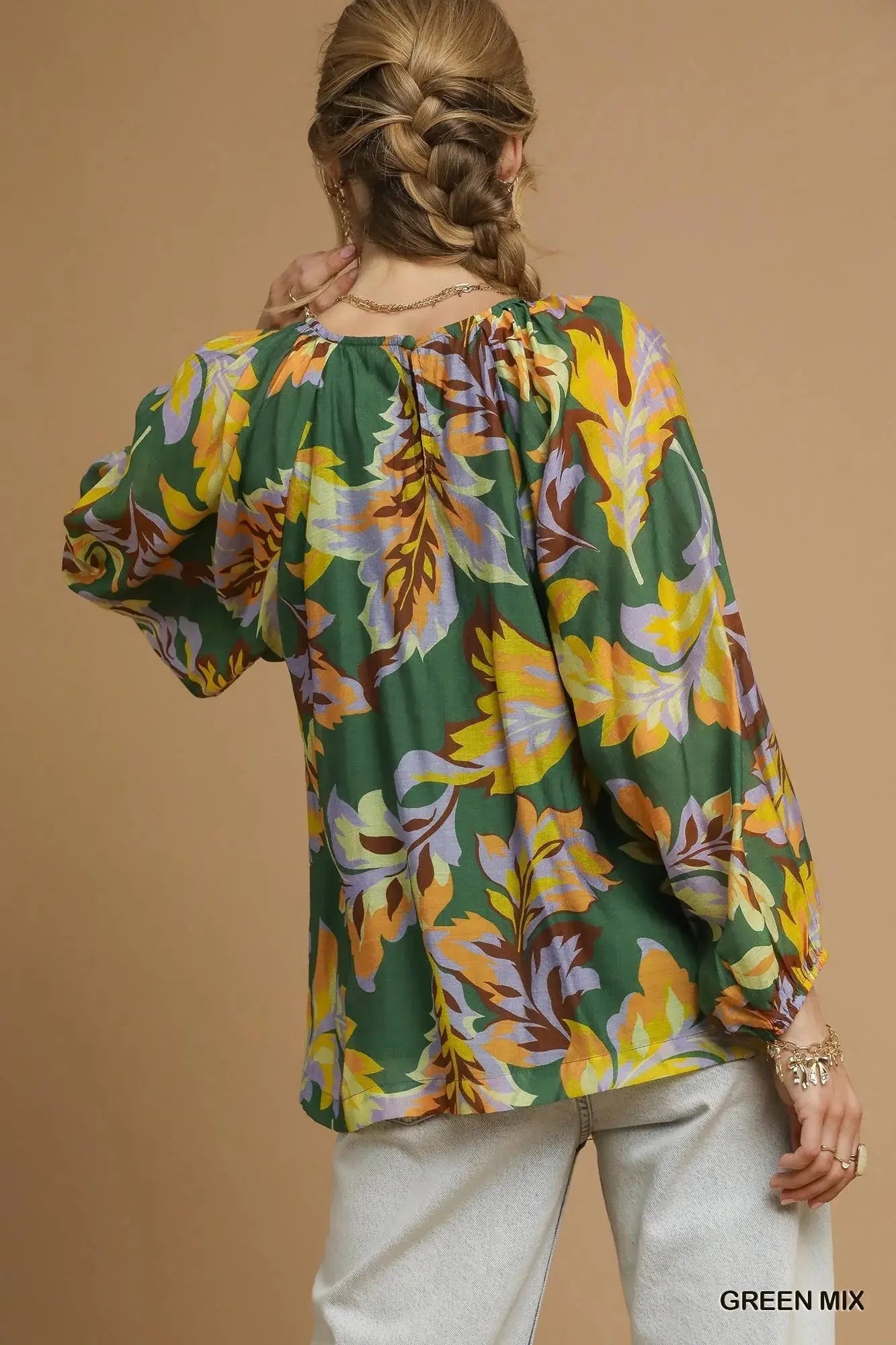 Umgee Mix Abstract Print Balloon Sleeve Blouse - Be Bliss Boutique