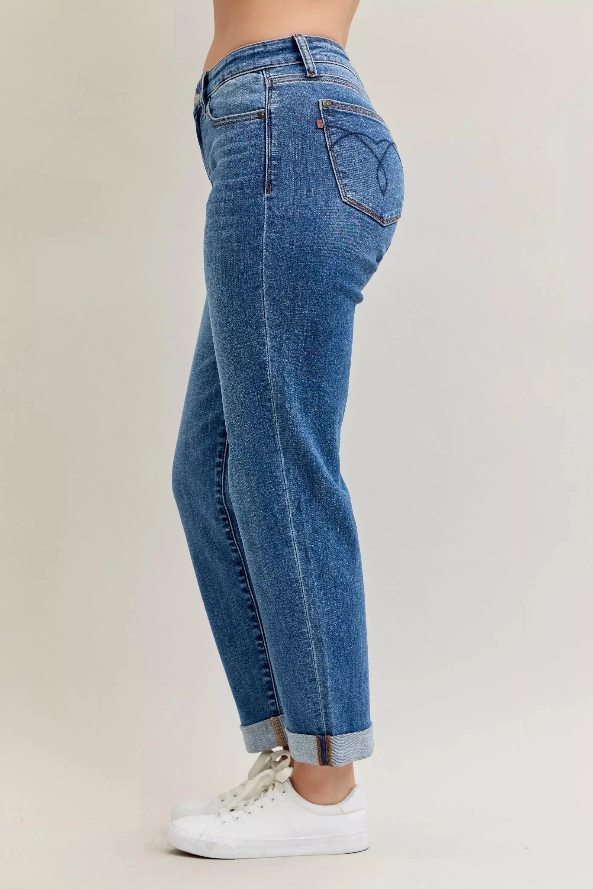 Judy Blue Full Size Mid Rise Boyfriend Classic Cuffed Jeans - Be Bliss Boutique