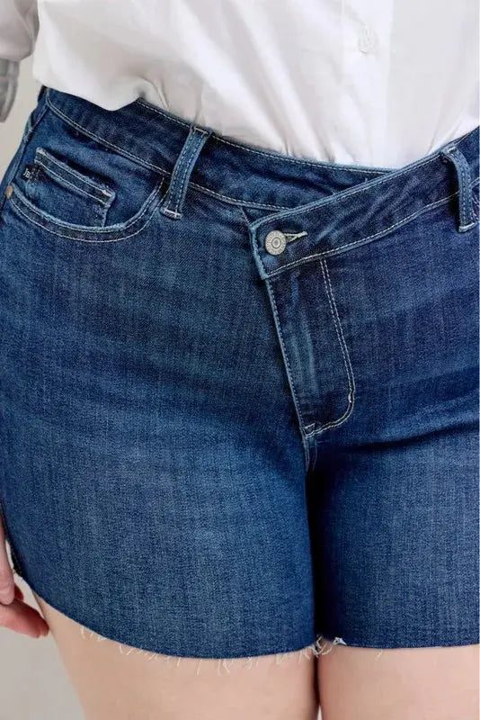 Judy Blue Jeans - Full Size High Waist Criss-Cross Waistband Denim Shorts - Be Bliss Boutique