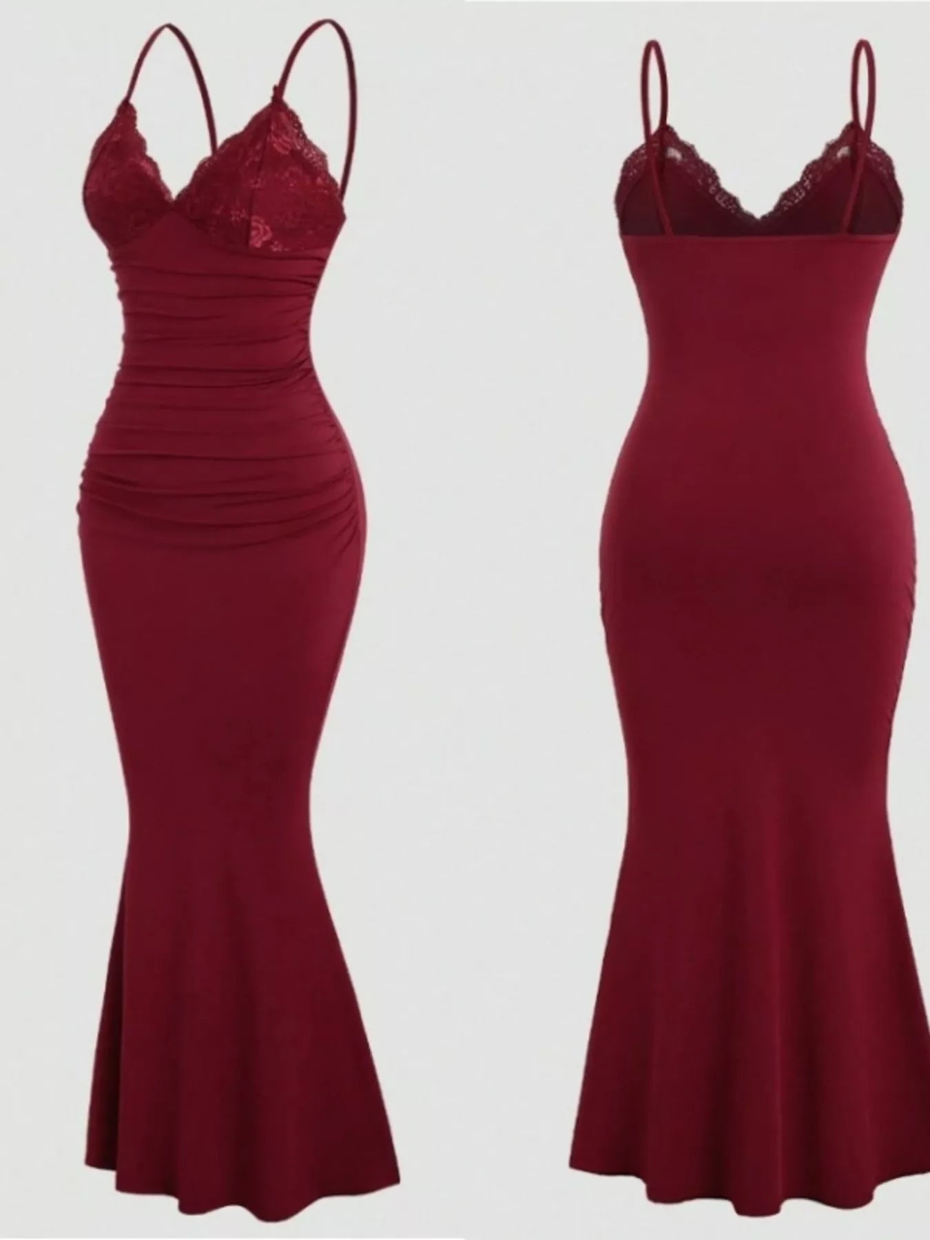 Lace Trim Ruched Mermaid Dress - Be Bliss Boutique