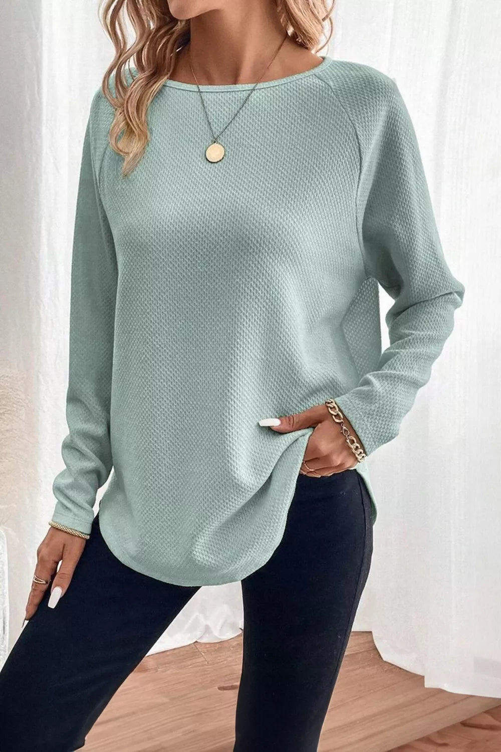 Round Neck Raglan Sleeve Blouse - Be Bliss Boutique