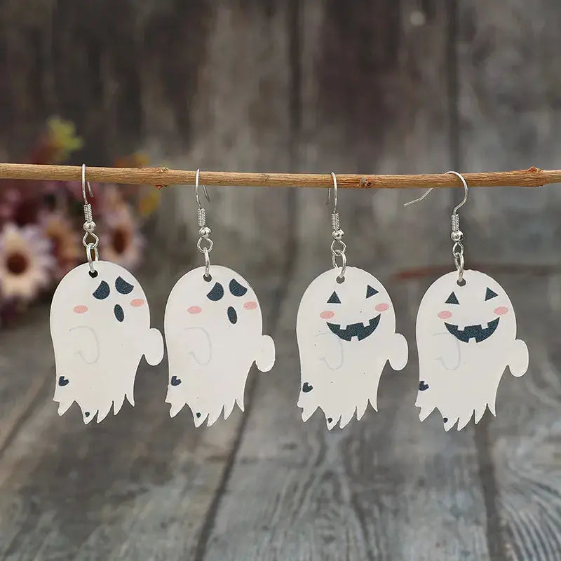 2 Piece Alloy Acrylic Halloween Ghost Dangle Earrings - Be Bliss Boutique
